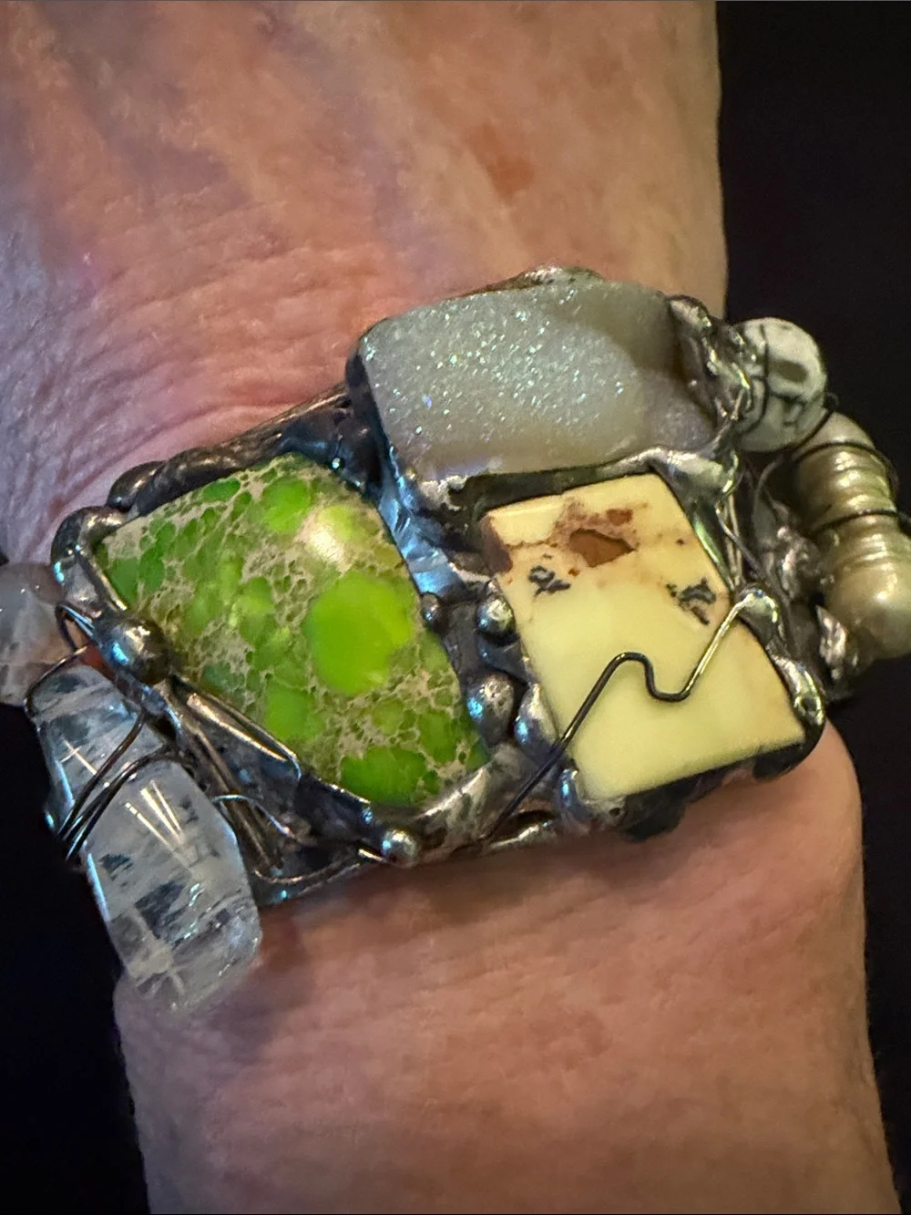 Cool Funky Artisan Green Multi-Stone Statement Ring